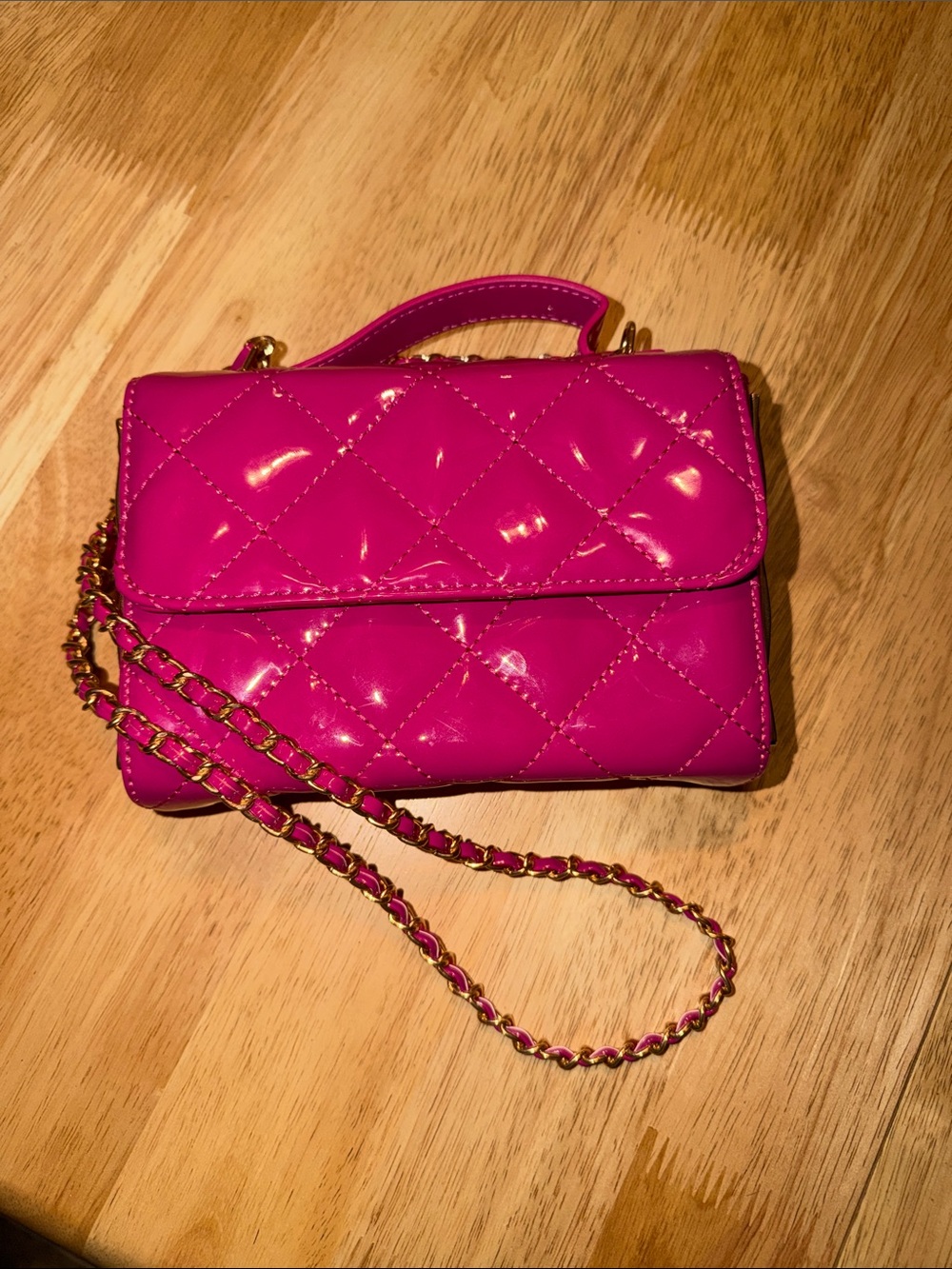 Olivia Miller Pink Quilted Mini Crossbody with Gold Chain